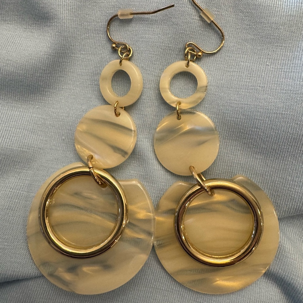 Gold-Tone Beige Resin Statement Drop Earrings